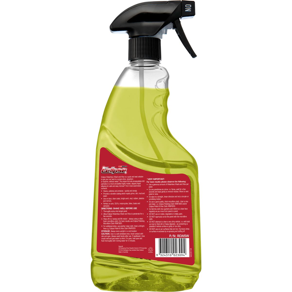 Eclipse Waterless Wash & Wax 750Ml RCWSW