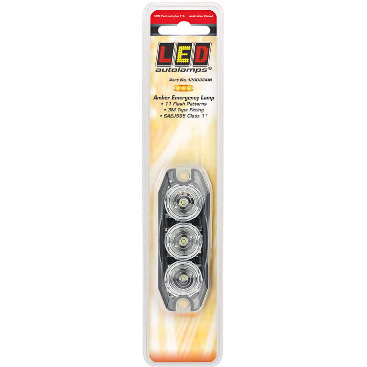 LED Autolamps Amber Emergency Lamp SAE J595 Class 1 89mm with Tape Fitting 120033AM