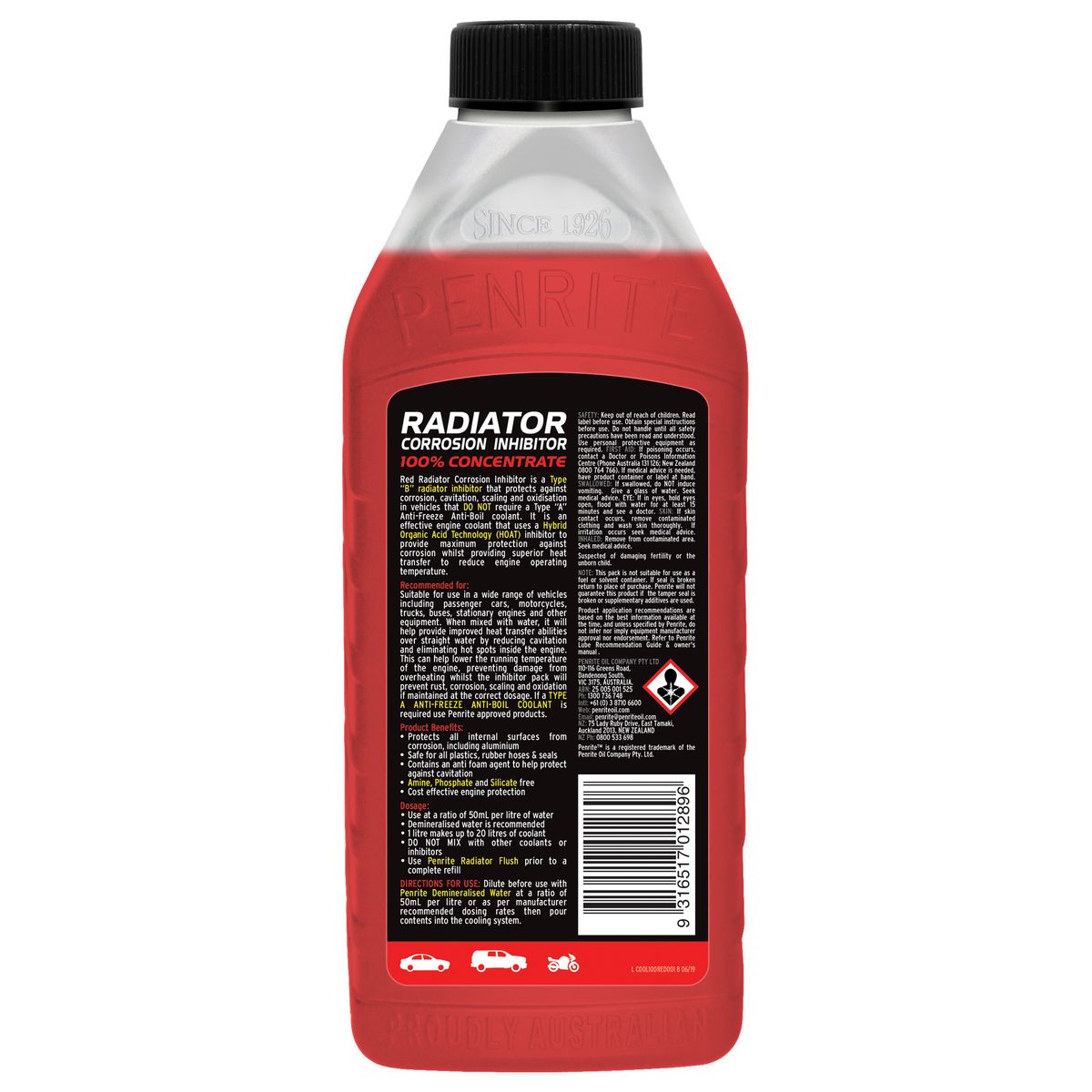 Penrite Red Radiator Corrosion Inhibitor 100% Concentrate 1L COOL100RED001