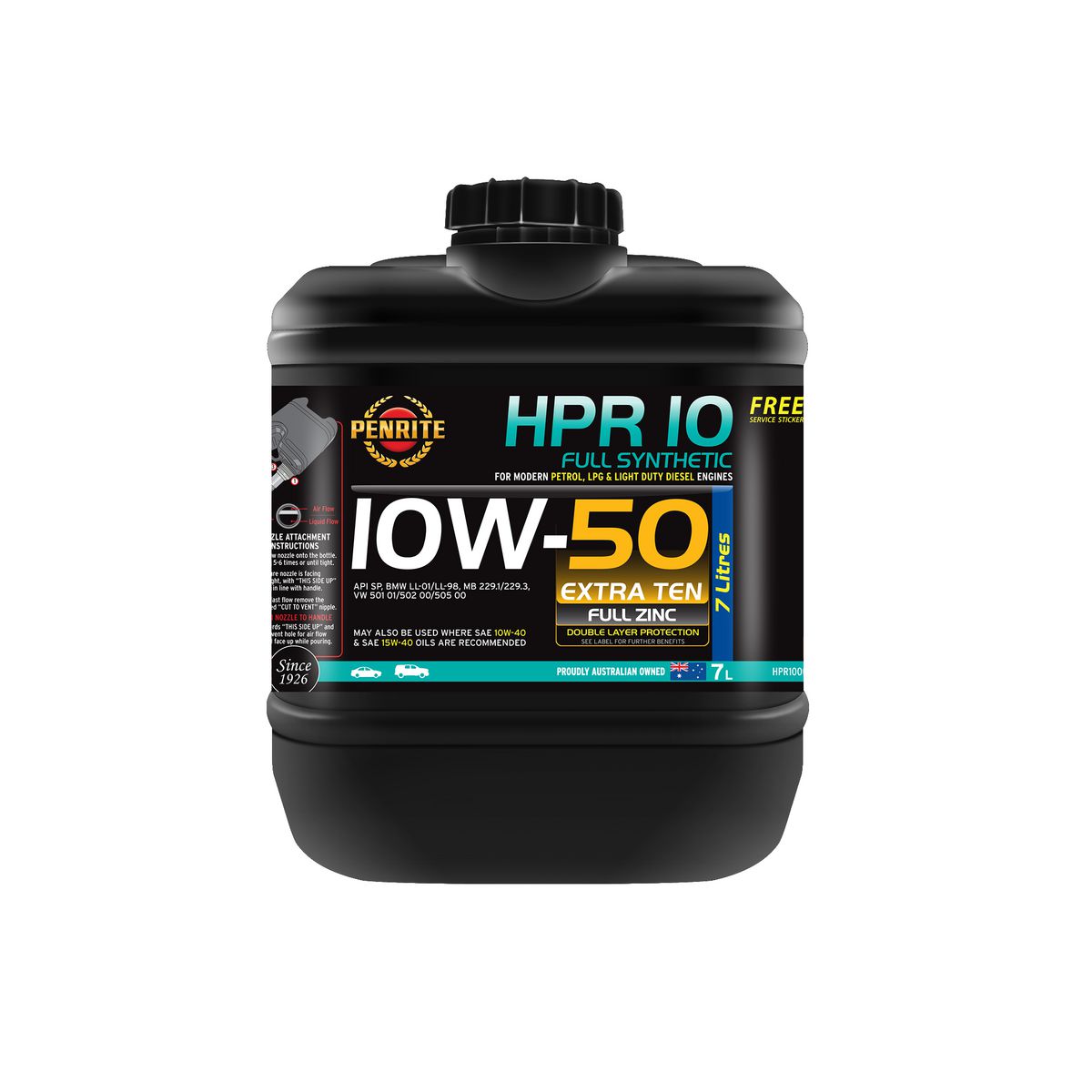 Penrite HPR 10 Full Synthetic Engine Oil 10W50 API SP 7L HPR10007