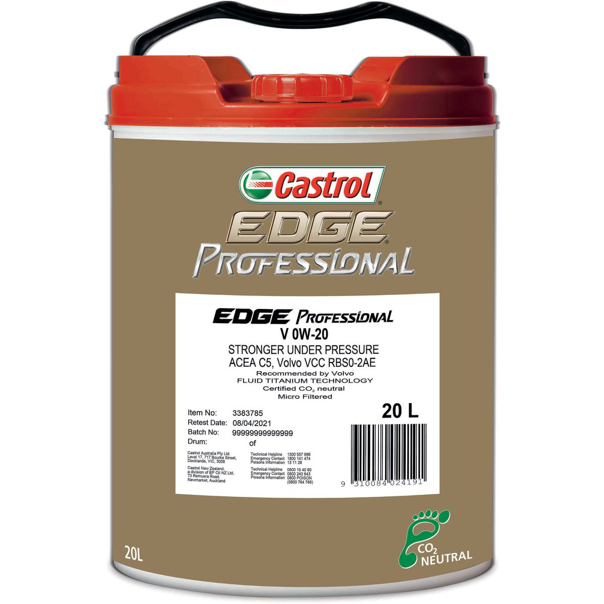 Castrol EDGE Professional V 0W-20 Engine Oil 20L 3383785