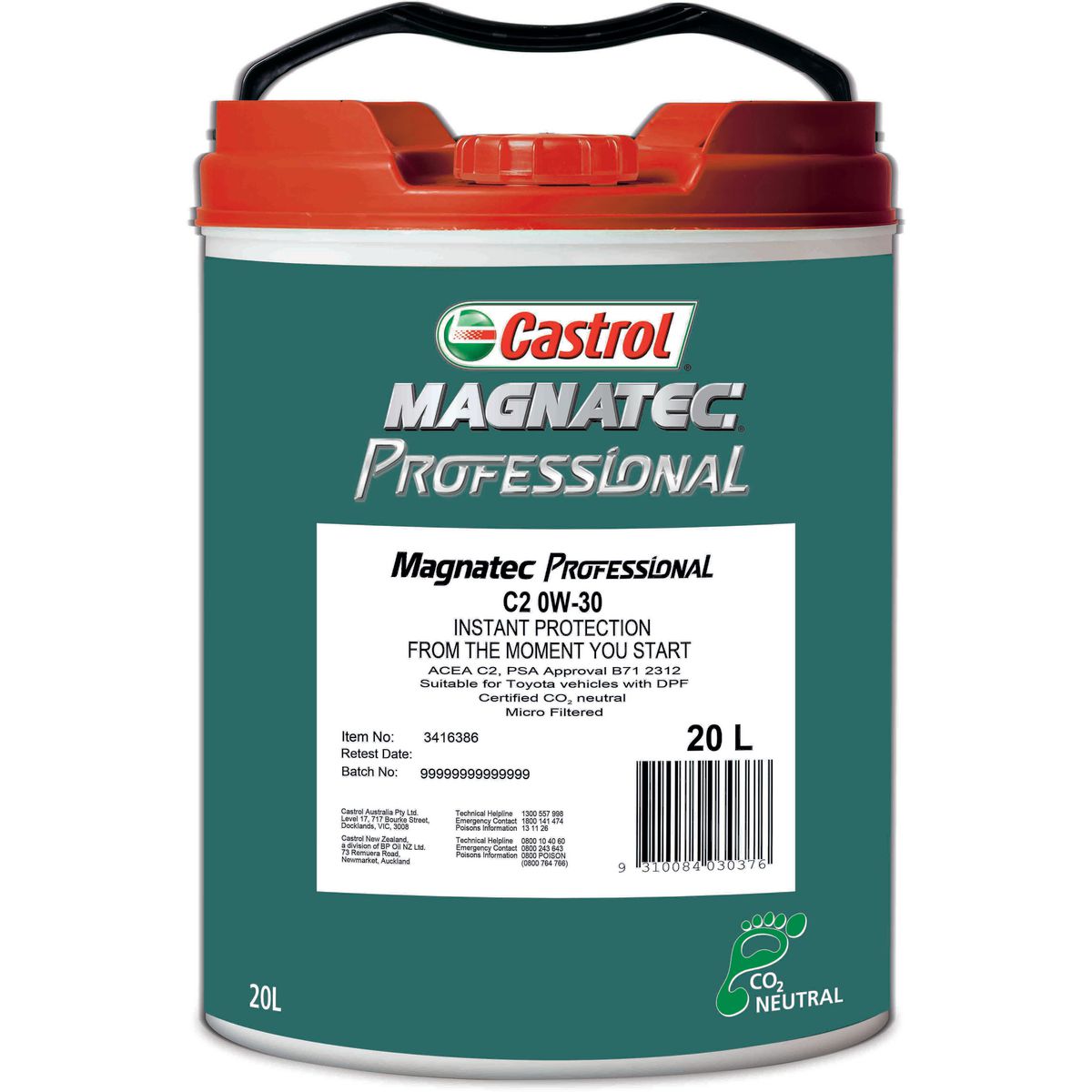 Castrol MAGNATEC Professional C2 0W-30 Engine Oil 20L 3416386