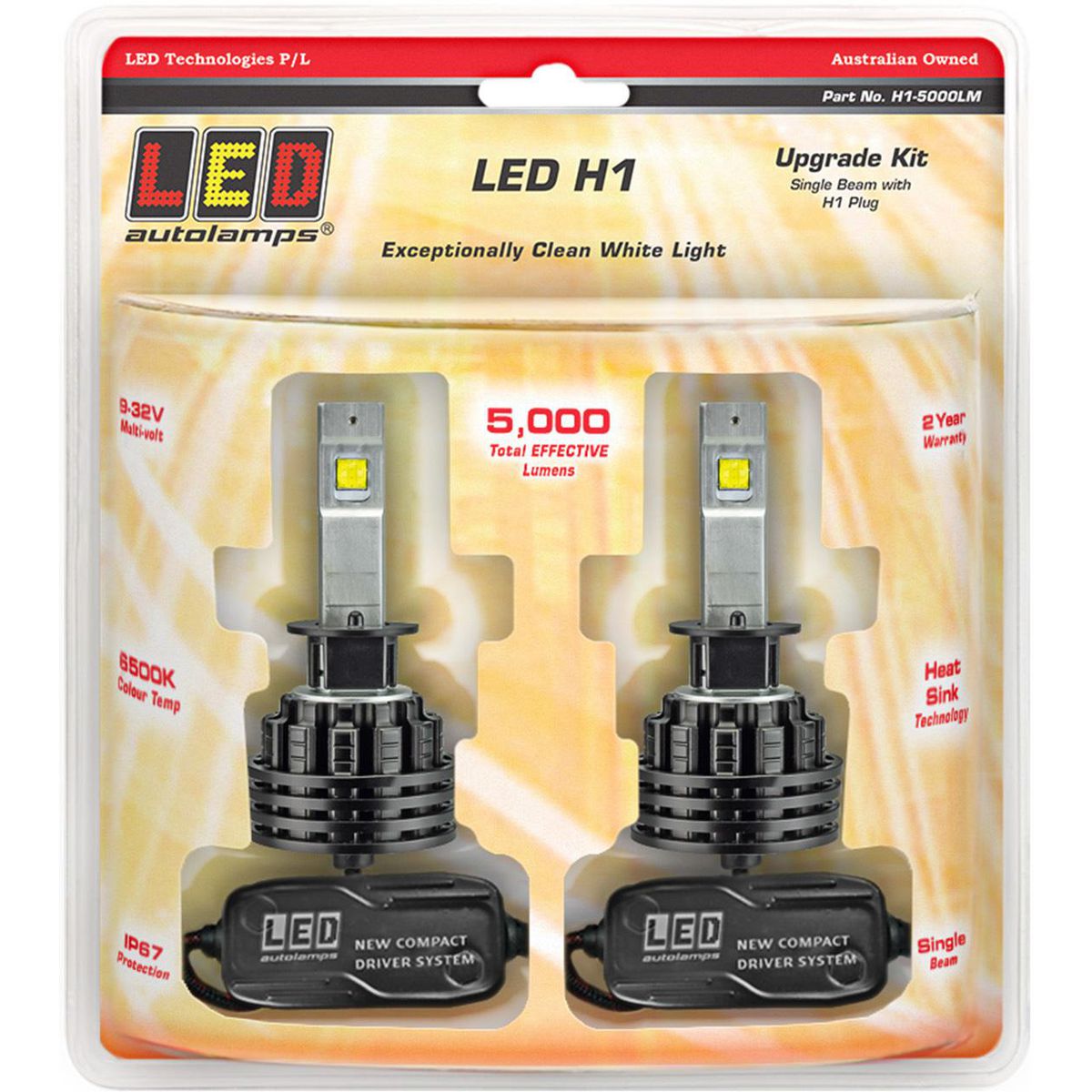 LED Autolamps H1 Single Beam Headlight Kit Twin Pack 5000LM H1-5000LM