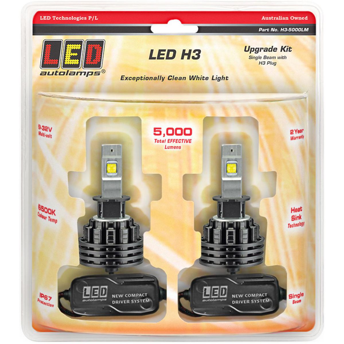 LED Autolamps H3 Single Beam Headlight Kit Twin Pack 5000LM H3-5000LM