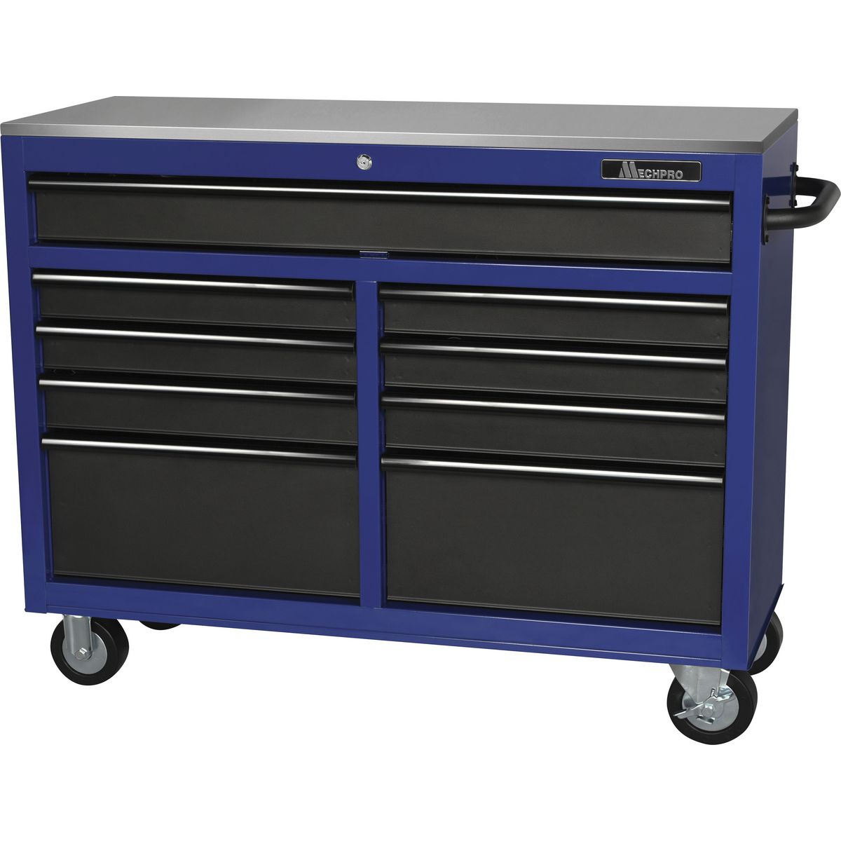 Mechpro 9 Drawer Tool Trolley Stainless Steel Top Workbench 46In Blue