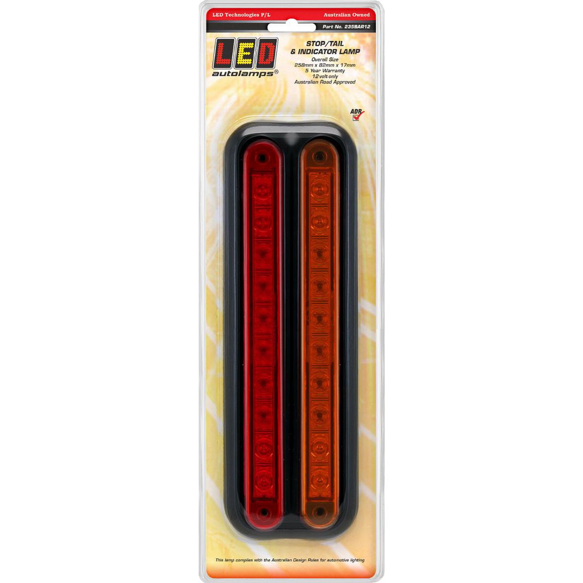 LED Autolamps Stop/Tail/Indicator Strip Light LED 12V Black Bracket 235BAR12