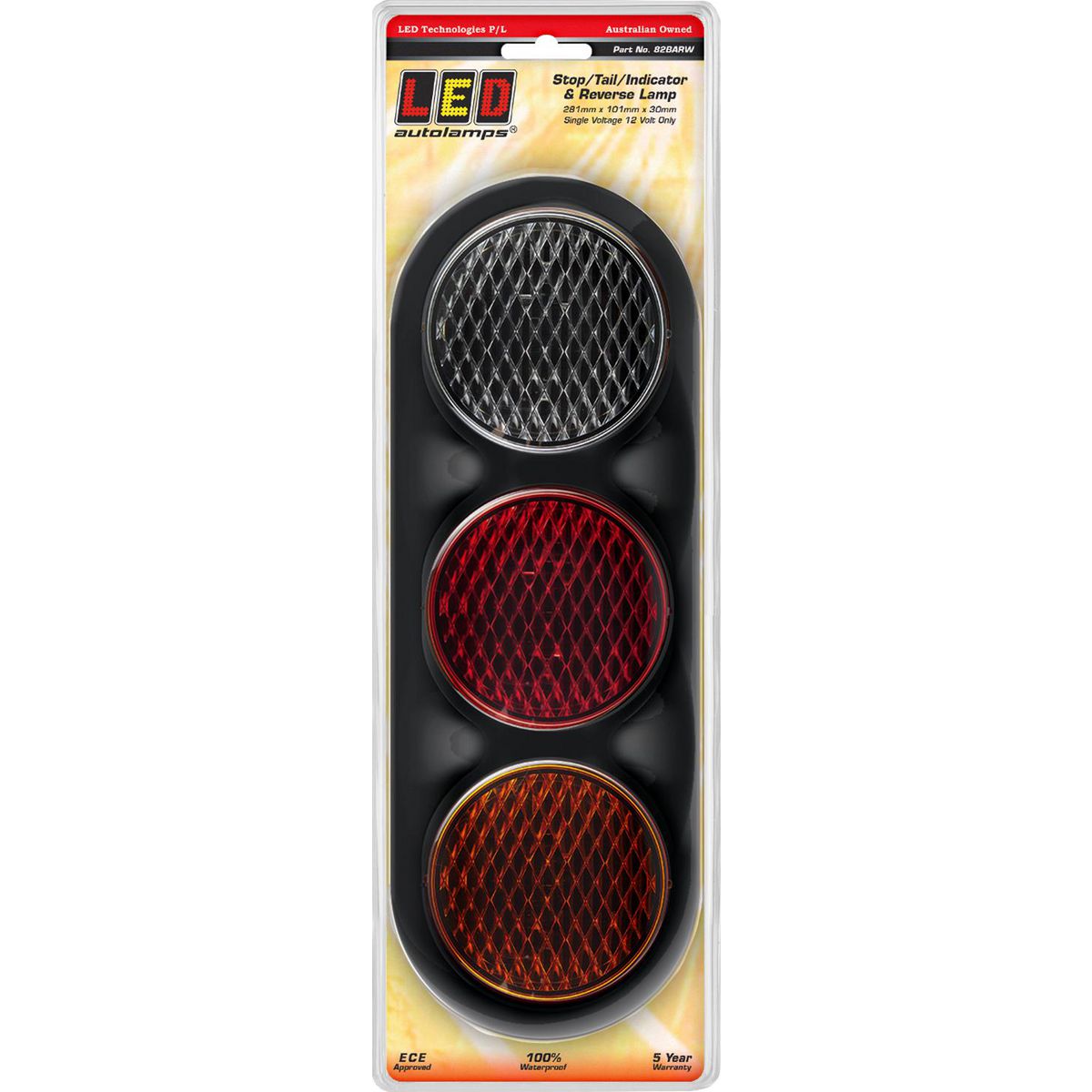 LED Autolamps Stop/Tail/Indicator/Reverse LED Light 12V Black Bracket 281x101x30mm 82BARW