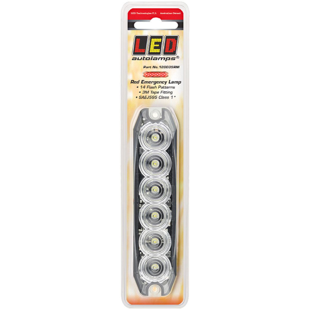 LED Autolamps Red Emergency Lamp SAE J595 Class 1 131mm with Tape Fitting 120035RM