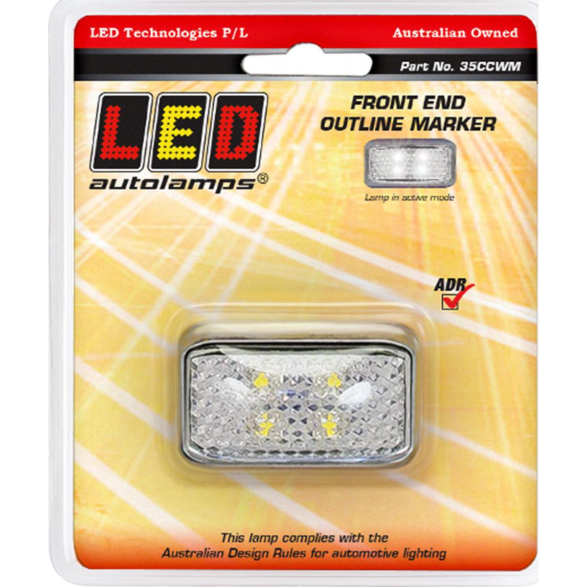LED Autolamps Chrome Series Front Marker with 40cm Cable White with Clear Lens 58x35x21mm 10-30V 35CCWM