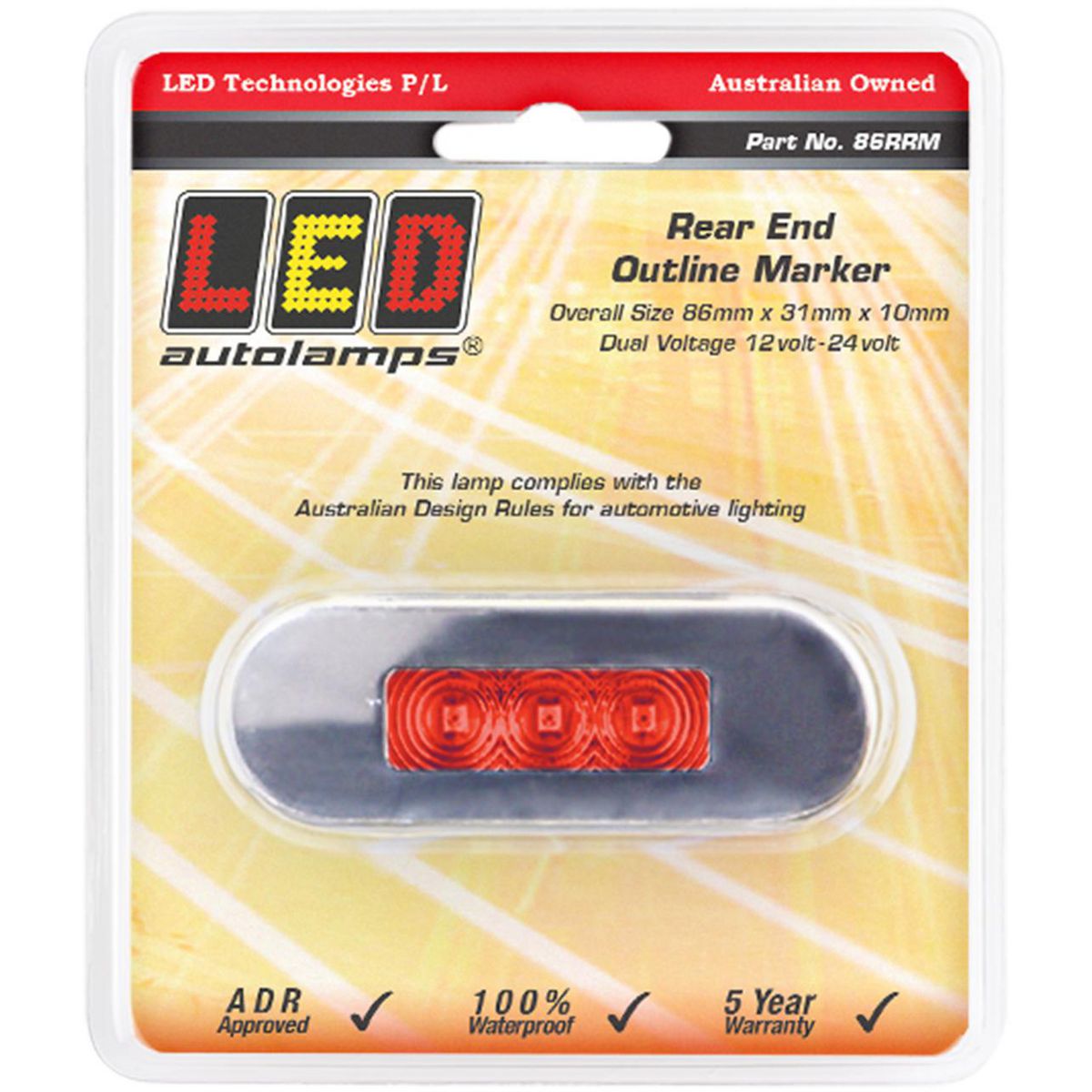 LED AutoLamps Rear Marker with Stainless Steel Bezel Red 86x31x10mm 12-24V 86RRM