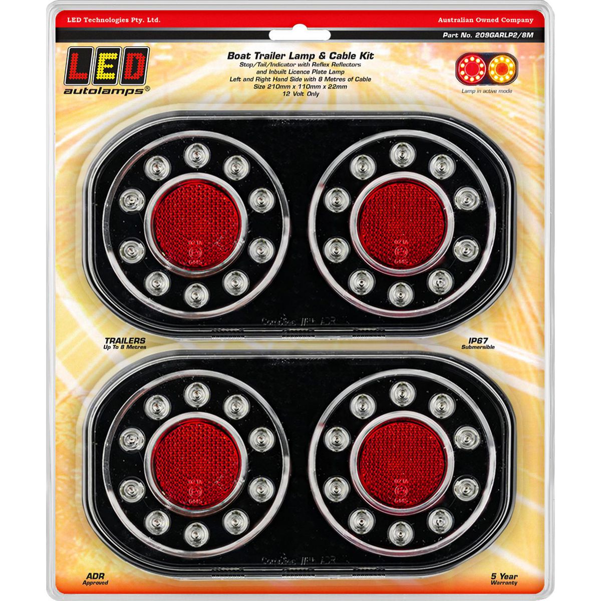 LED Autolamps Stop/Tail/Indicator LED Lamp 12V w/LP 209GARLP2/8M