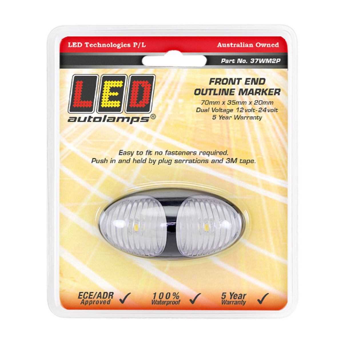 LED Autolamps Front Marker with Black Bezel Clear 70x36x20mm Multi-volt 37WM2P