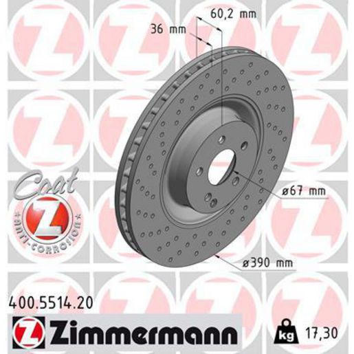 Zimmermann OE Coat Z Brake Rotor Single 390mm Front 400.5514.20