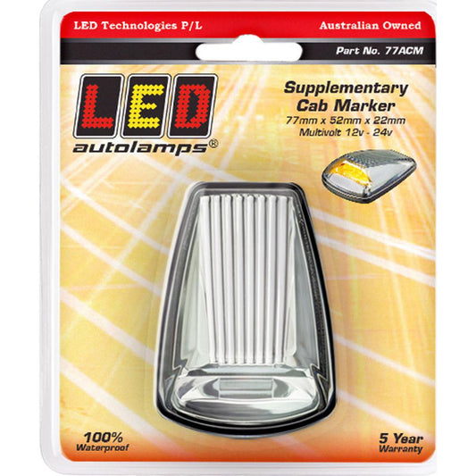 LED Autolamps Supplementary Cab Marker 9/32V Clear Lens w/Amber LED Single Blister 77ACM