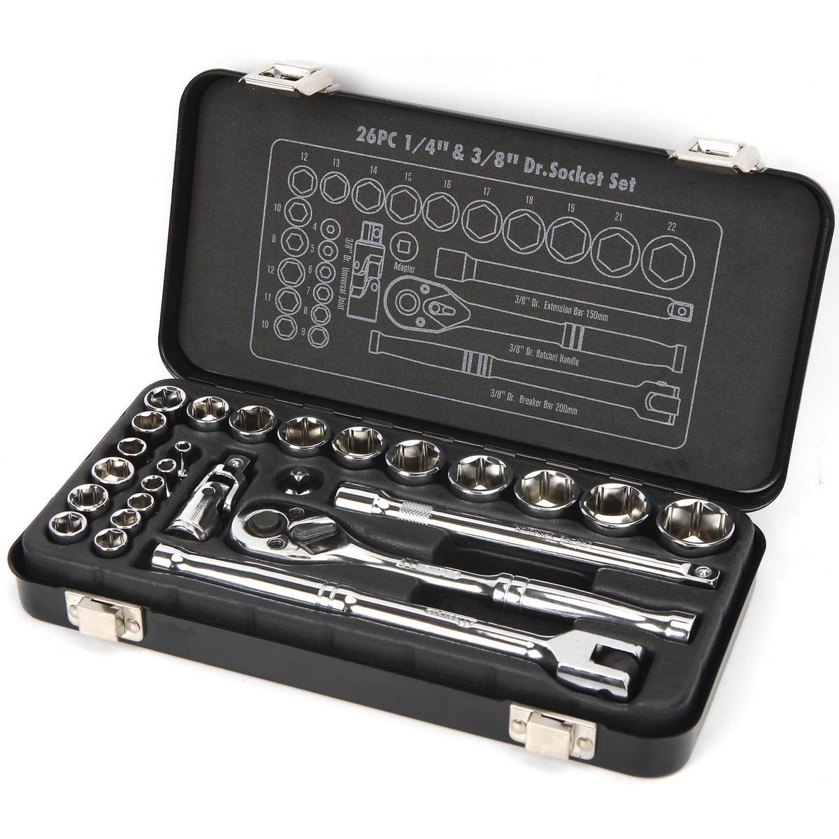 Mechpro Socket Set Metric 1/4In & 3/8In Drive 26pc
