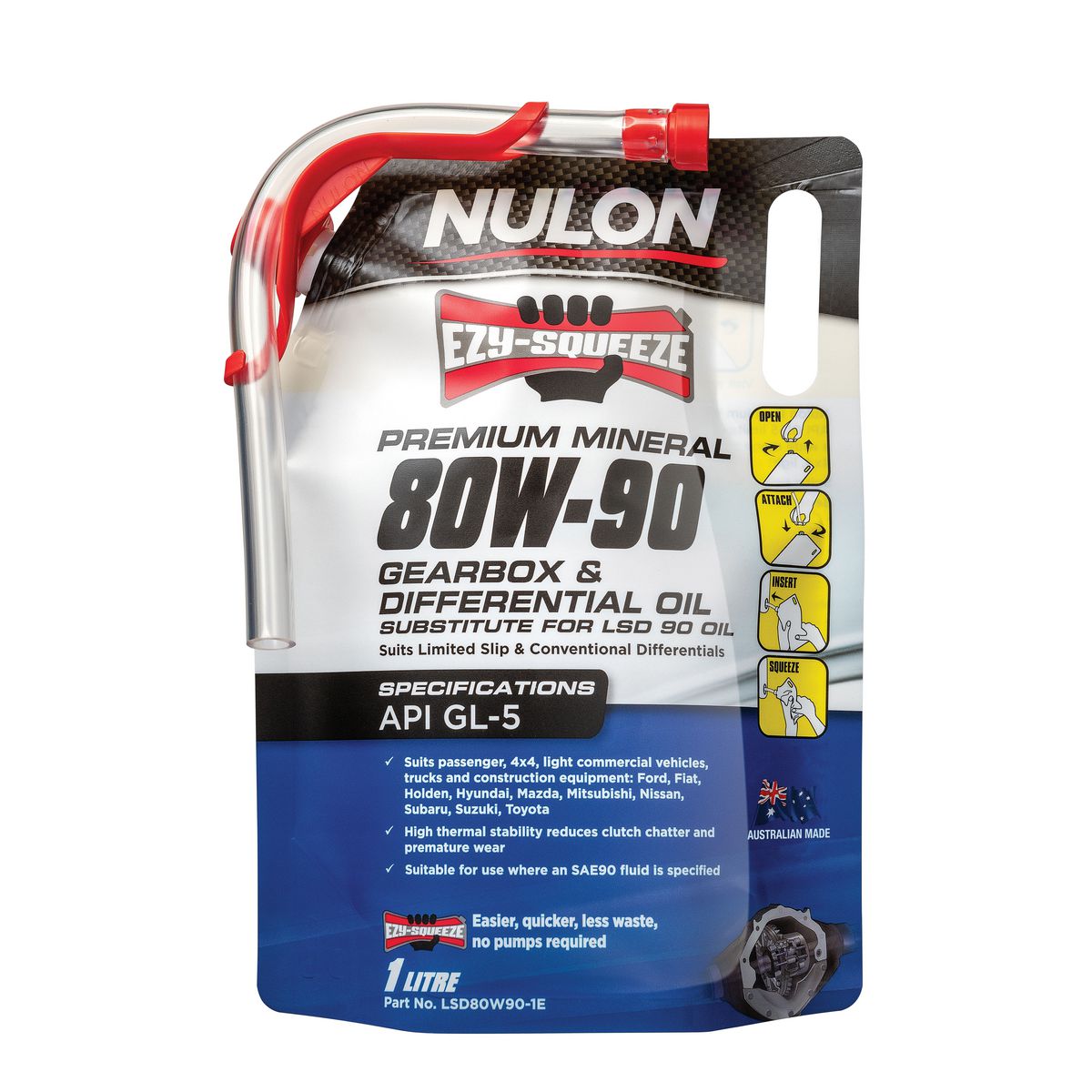 Nulon EZY-SQUEEZE 80W-90 Limited Slip Diff Oil 1L SS75W80-1E