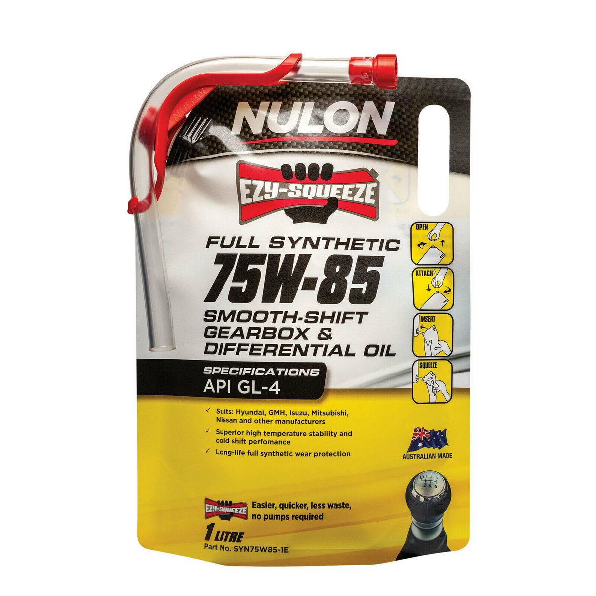Nulon EZY-SQUEEZE 75W-85 Gearbox and Transaxle Oil 1L Full Synthetic SYN75W85-1E