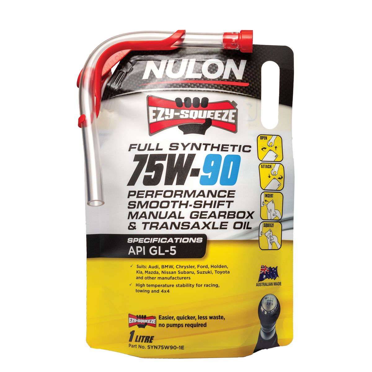 Nulon EZY-SQUEEZE 75W-90 Gearbox and Transaxle Oil 1L Full Synthetic SYN75W90-1E