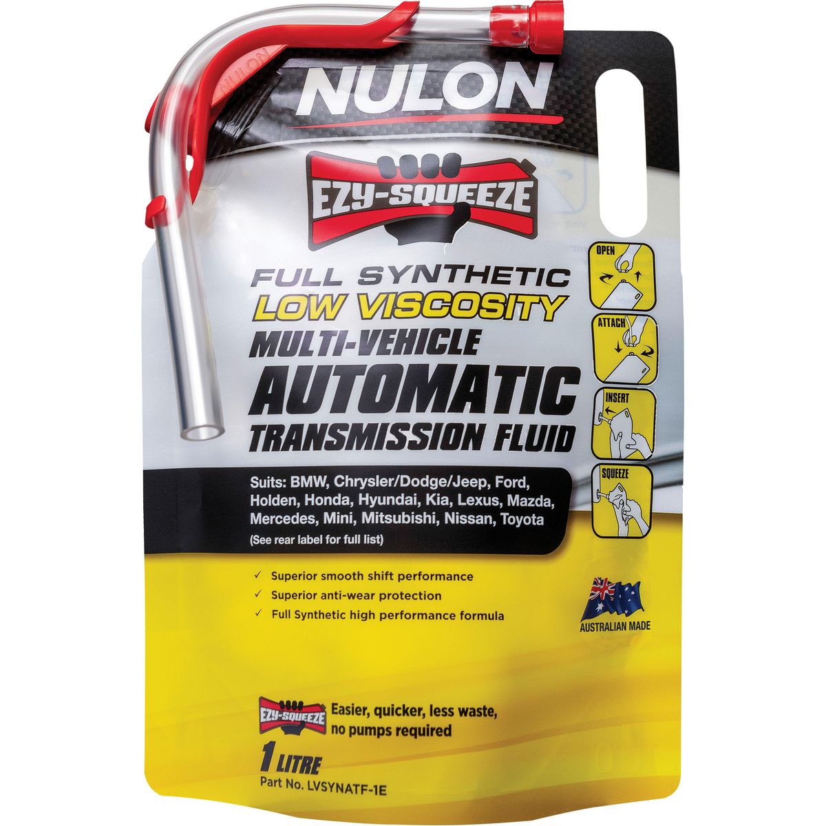Nulon EZY-SQUEEZE Low Viscosity Auto Trans Fluid 1L Full Synthetic LVSYNATF-1E