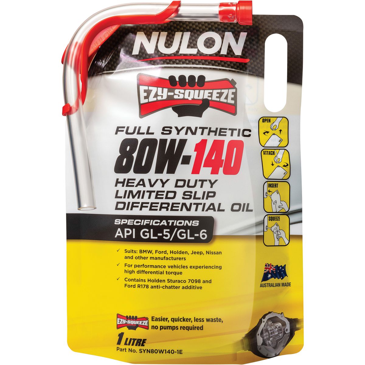 Nulon EZY-SQUEEZE HD Limited Slip Differential Oil 80W-140 1L Full Synthetic SYN80W140-1E