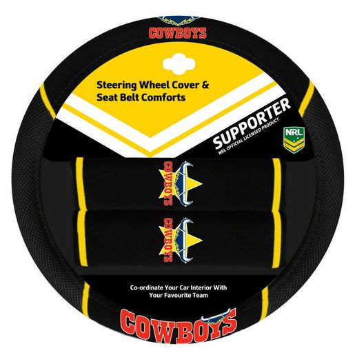 NRL Steering Wheel Cover/Seat Belt Cover Set - Nth Qld Cowboys ACNRLCOWACC