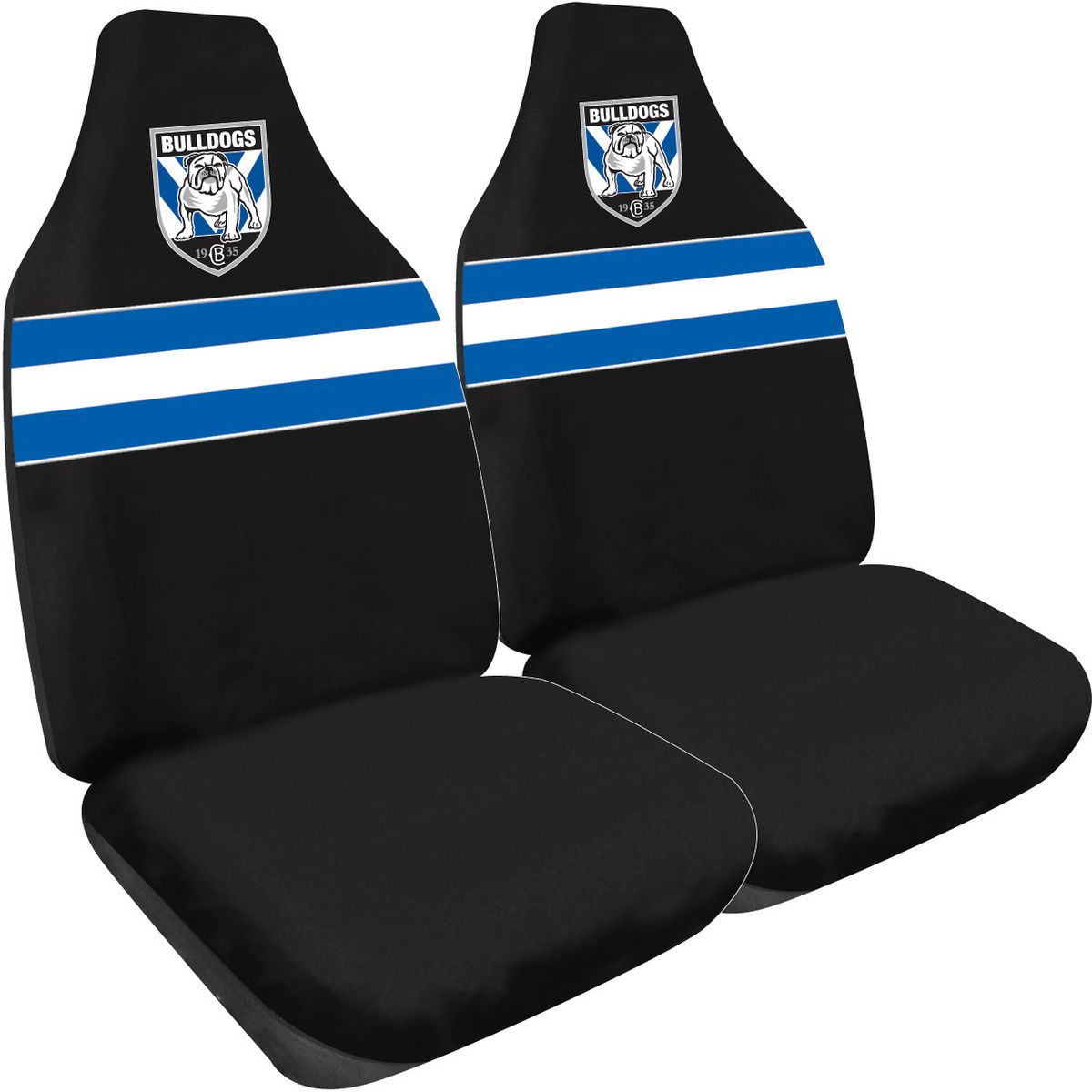 NRL Front Car Seat Covers Polyester, Bulldogs - Pair PPNRLBUL6/2