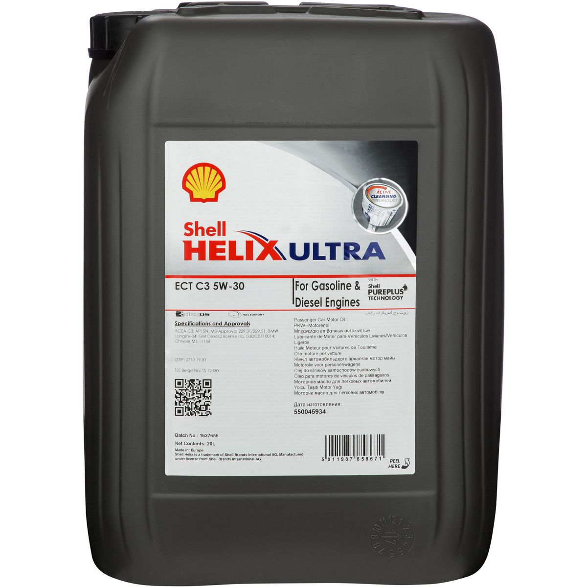 Shell Lubricants Helix Ultra ECT C3 5W30 Full-Syn Engine Oil 20L 300012831