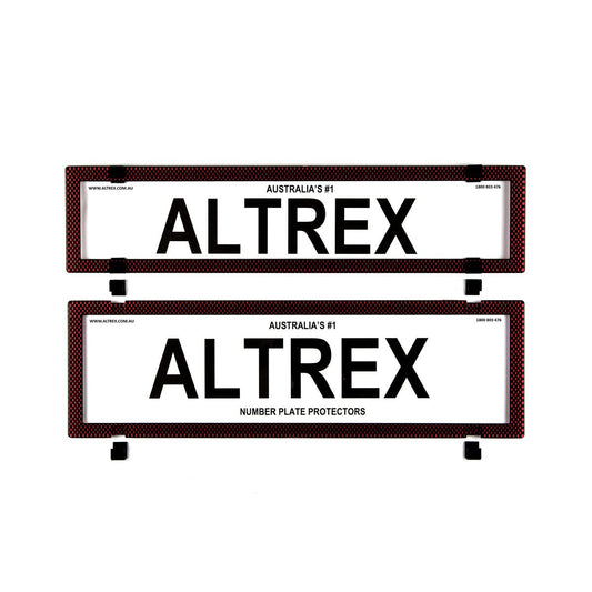 Altrex Number Plate Cover 6 Figure Red Carbon Fibre Without Lines Premium Combination NSW SA