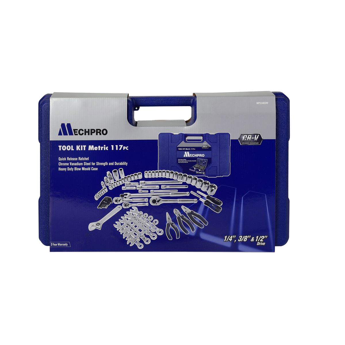 Mechpro Automotive Tool Kit Metric 1/4In, 3/8In & 1/2In Drive 117pc