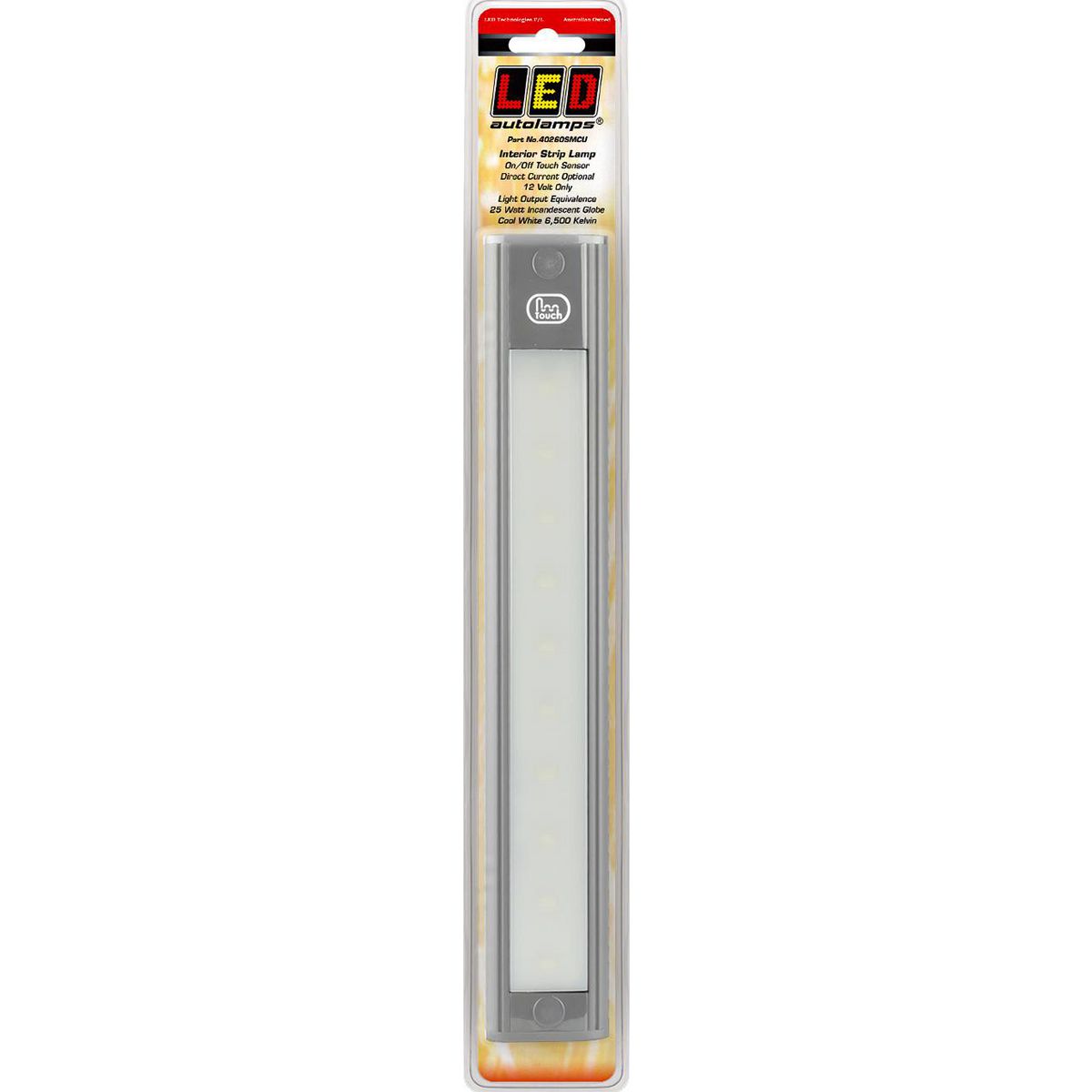 LED Autolamps Interior Strip Lamp with Touch Sensor Switch (MCU Circuitry) and Silver Base 260 x 40mm 12V 40260SMCU