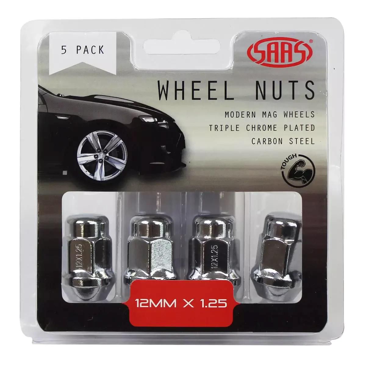 SAAS Wheel Nuts Acorn Bulge M12x1.25 Chrome 35mm (5 Pack) 335355