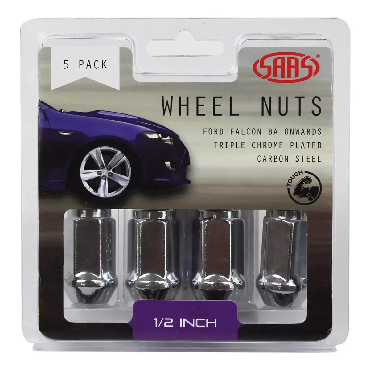 SAAS Wheel Nuts Flat Head Bulge 1/2" Chrome 40mm (5 Pack) 440915
