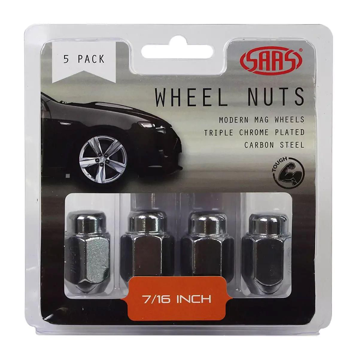 SAAS Wheel Nuts Acorn Taper 7/16" Chrome 35mm (5 Pack) 235205