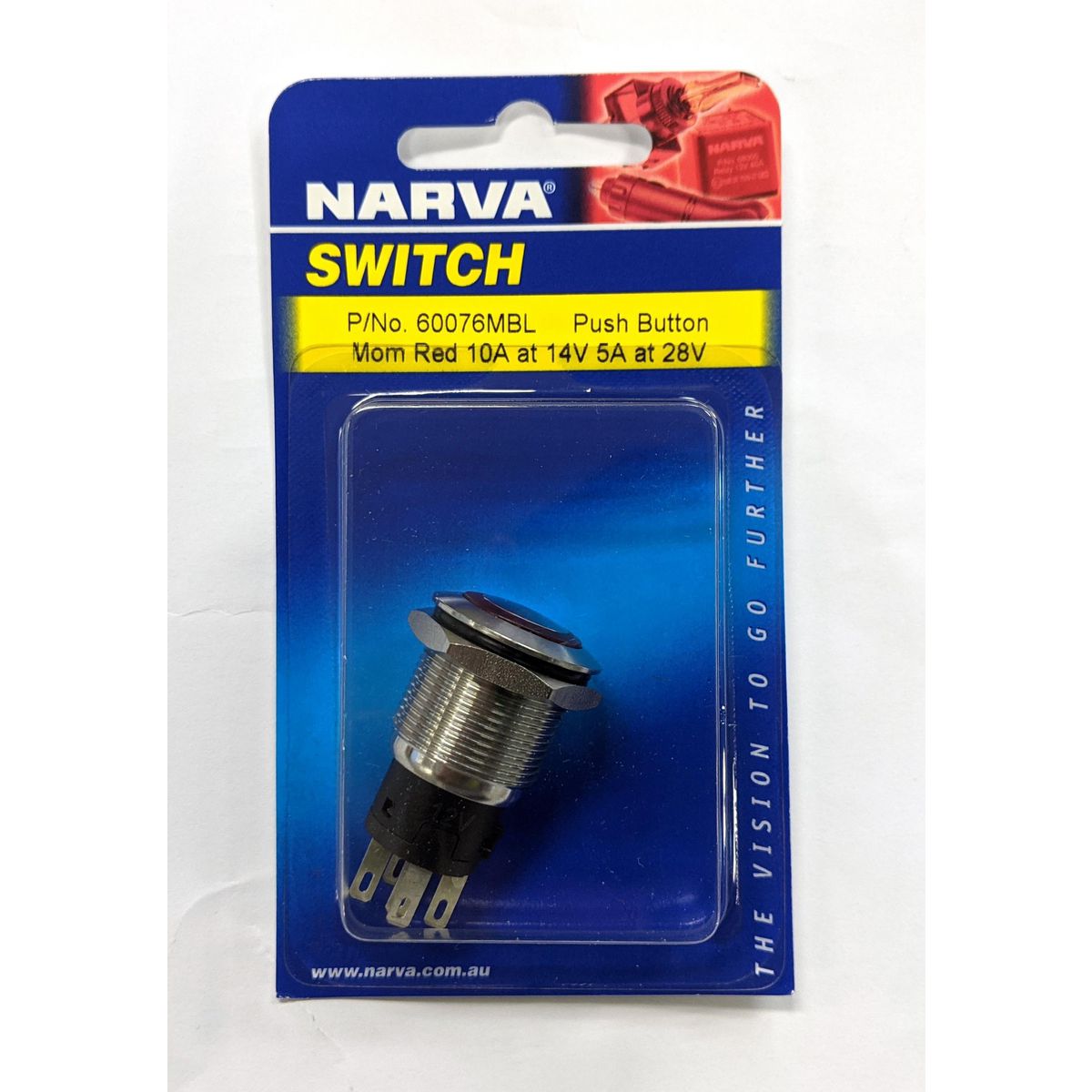 Narva Switch Push Button Momentary LED Red 60076MBL