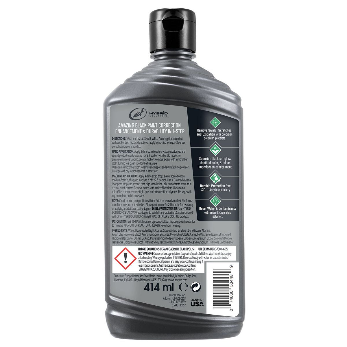 Turtle Wax Hybrid Solutions Ceramic Black Polish & Wax 414Ml 53448