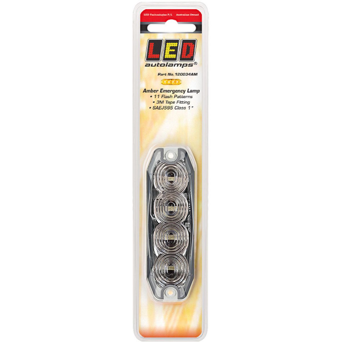 LED Autolamps Amber Emergency Lamp SAE J595 Class 1 98mm with Tape Fitting 120034AM