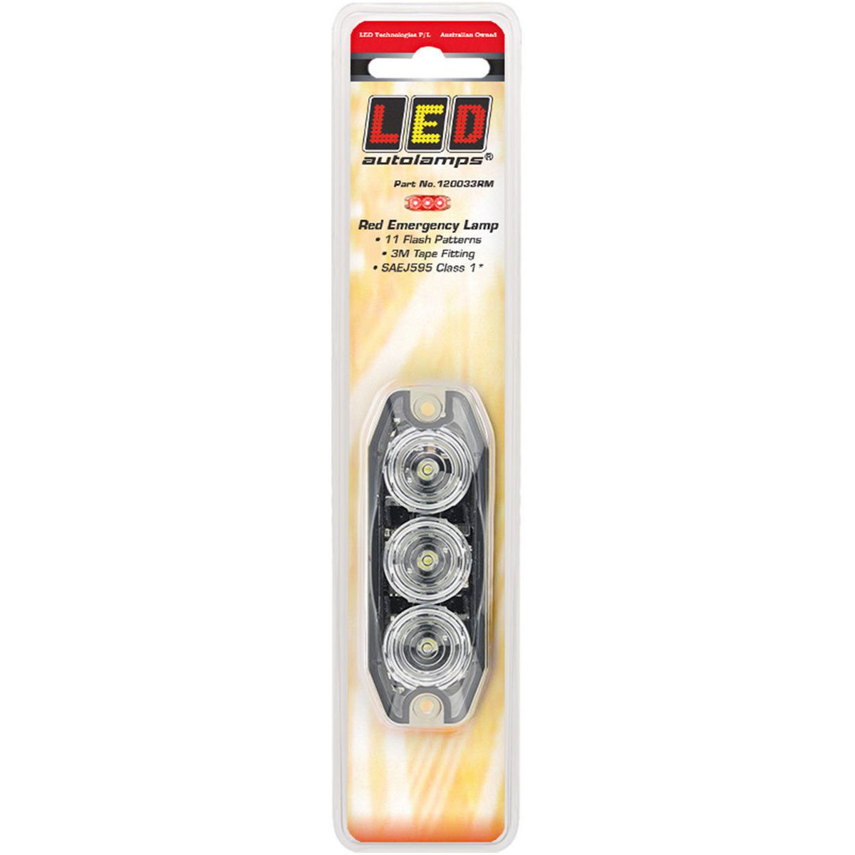 LED Autolamps Red Emergency Lamp SAE J595 Class 1 89mm  with Tape Fitting 120033RM