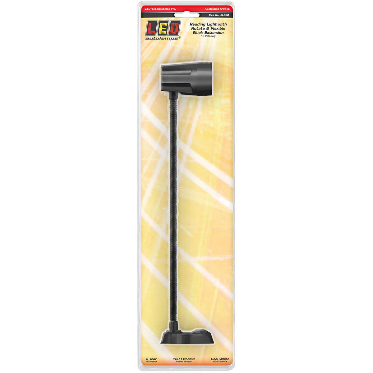 LED Autolamps Reading Lamp Black Height 330mm 130 Effective Lumen 12V Blister Pack RL330
