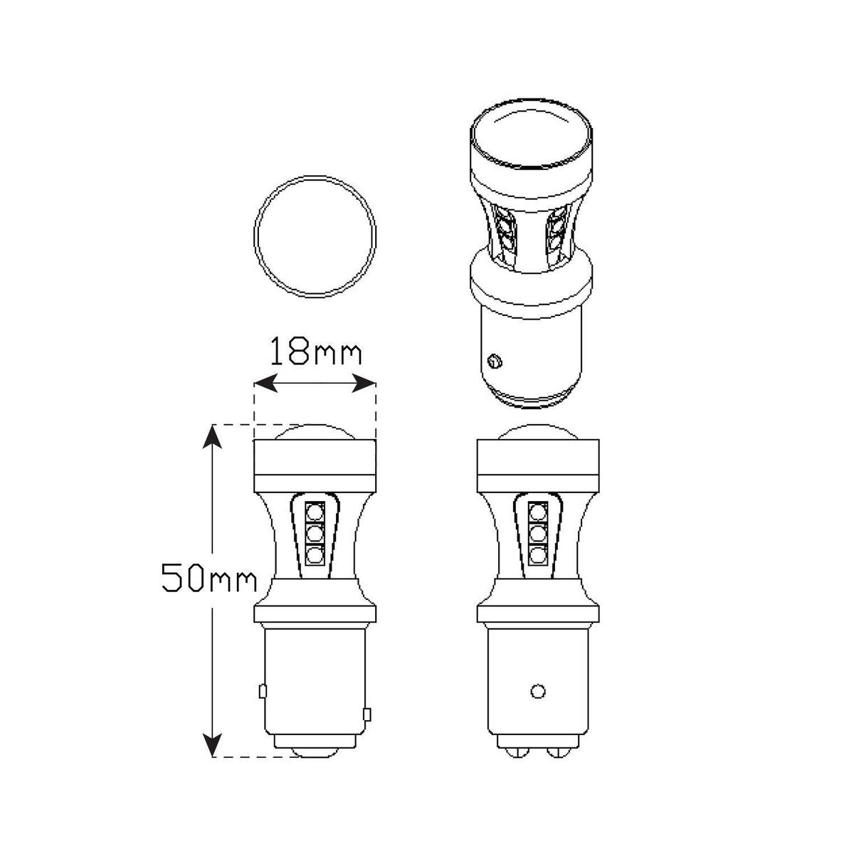 LED Autolamps Bayonet Red Stop/Tail Bulb, 12-24 Volt 1157RM
