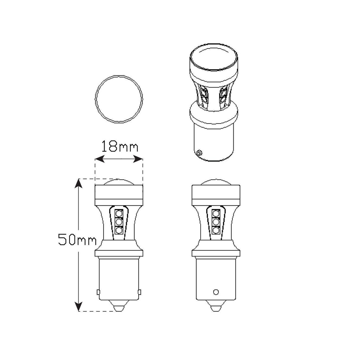 LED Autolamps Bayonet White Reverse Bulb, 12-24 Volt 1156WM