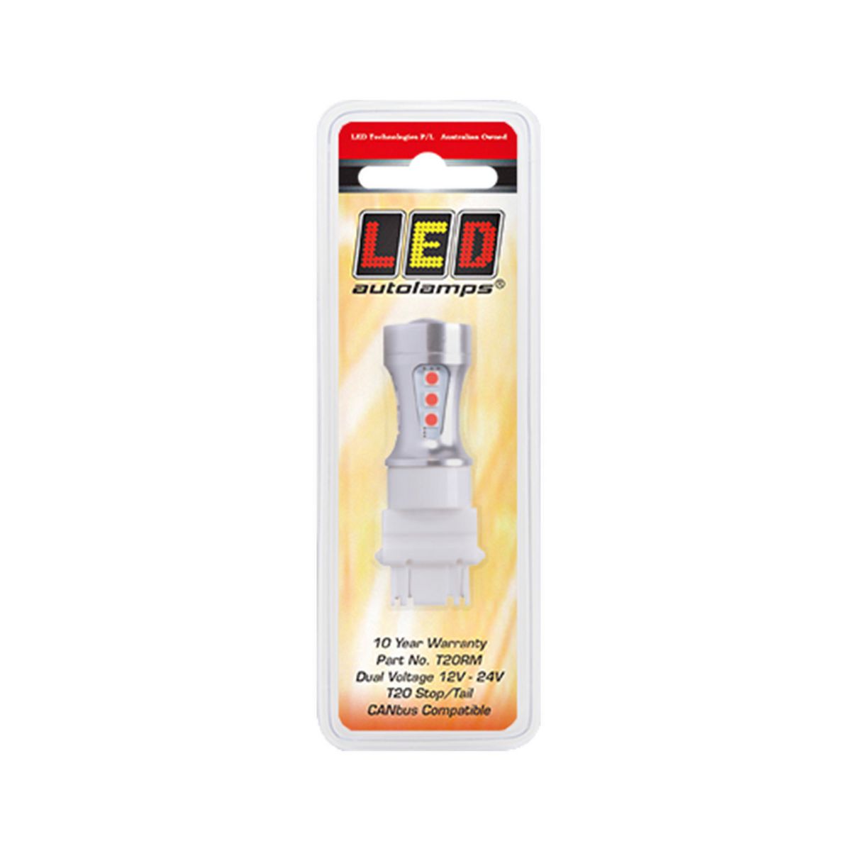 LED Autolamps T20 Red Wedge Stop/Tail Bulb, 12-24 Volt T20RM