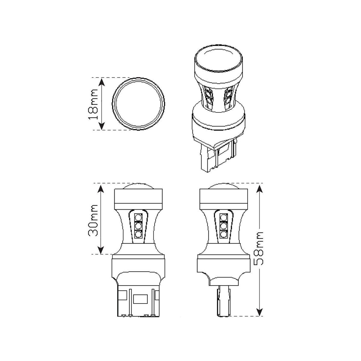 LED Autolamps T20 White Wedge Reverse Bulb, 12-24 Volt T20WM