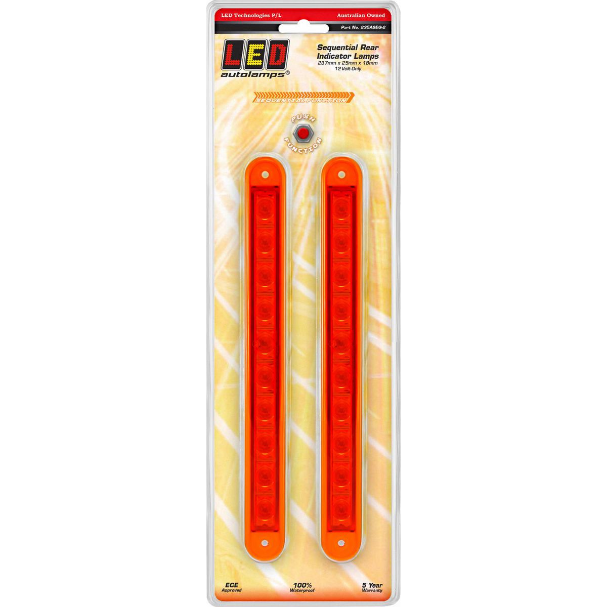 LED Autolamps Indicator Strip Lamp Sequential Amber 237 x 25mm 12V 235ASEQ-2