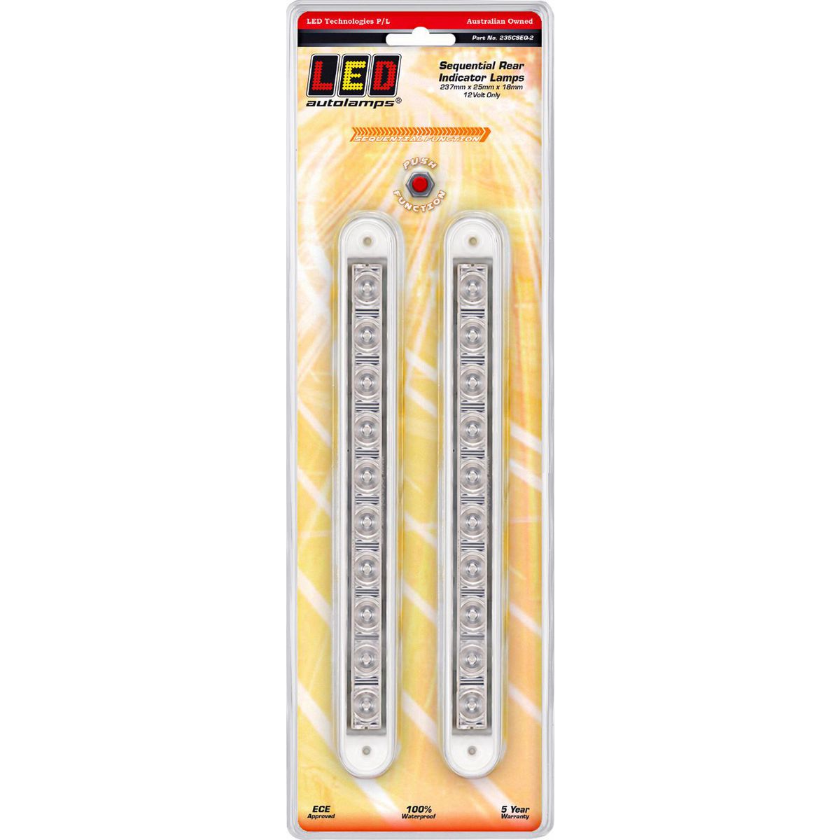 LED Autolamps Indicator Strip Lamp Sequential Clear 237 x 25mm 12V 235CSEQ-2