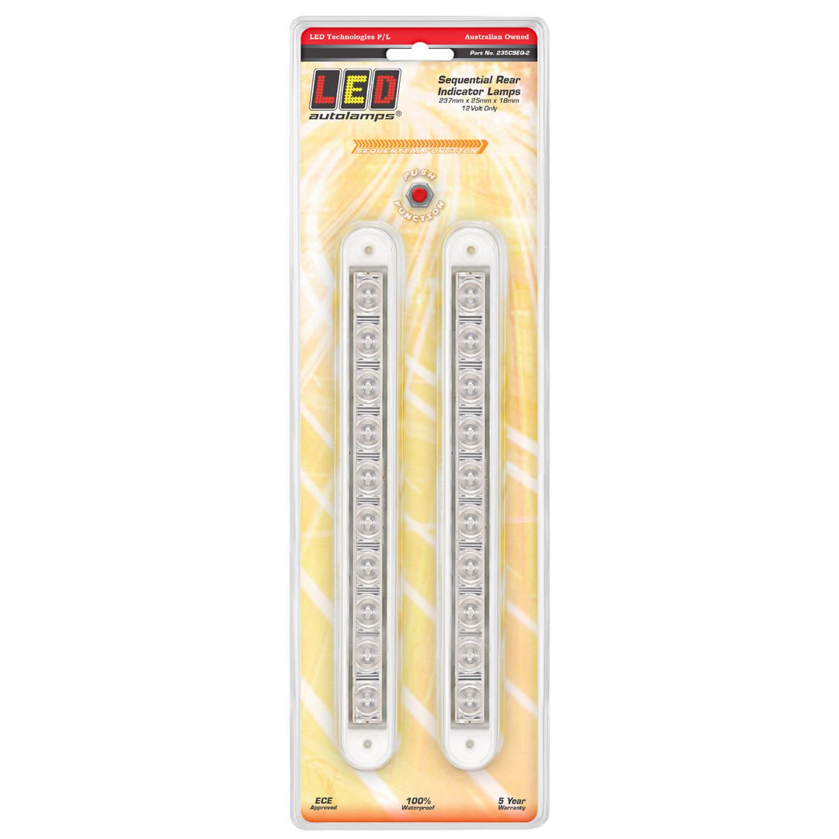 LED Autolamps Indicator Strip Lamp Sequential Clear 237 x 25mm 12V 235CSEQ-2