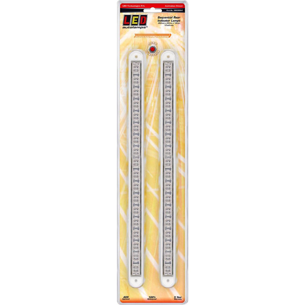 LED Autolamps Indicator Strip Lamp Sequential Clear 380 x 25mm 12V 380CSEQ-2
