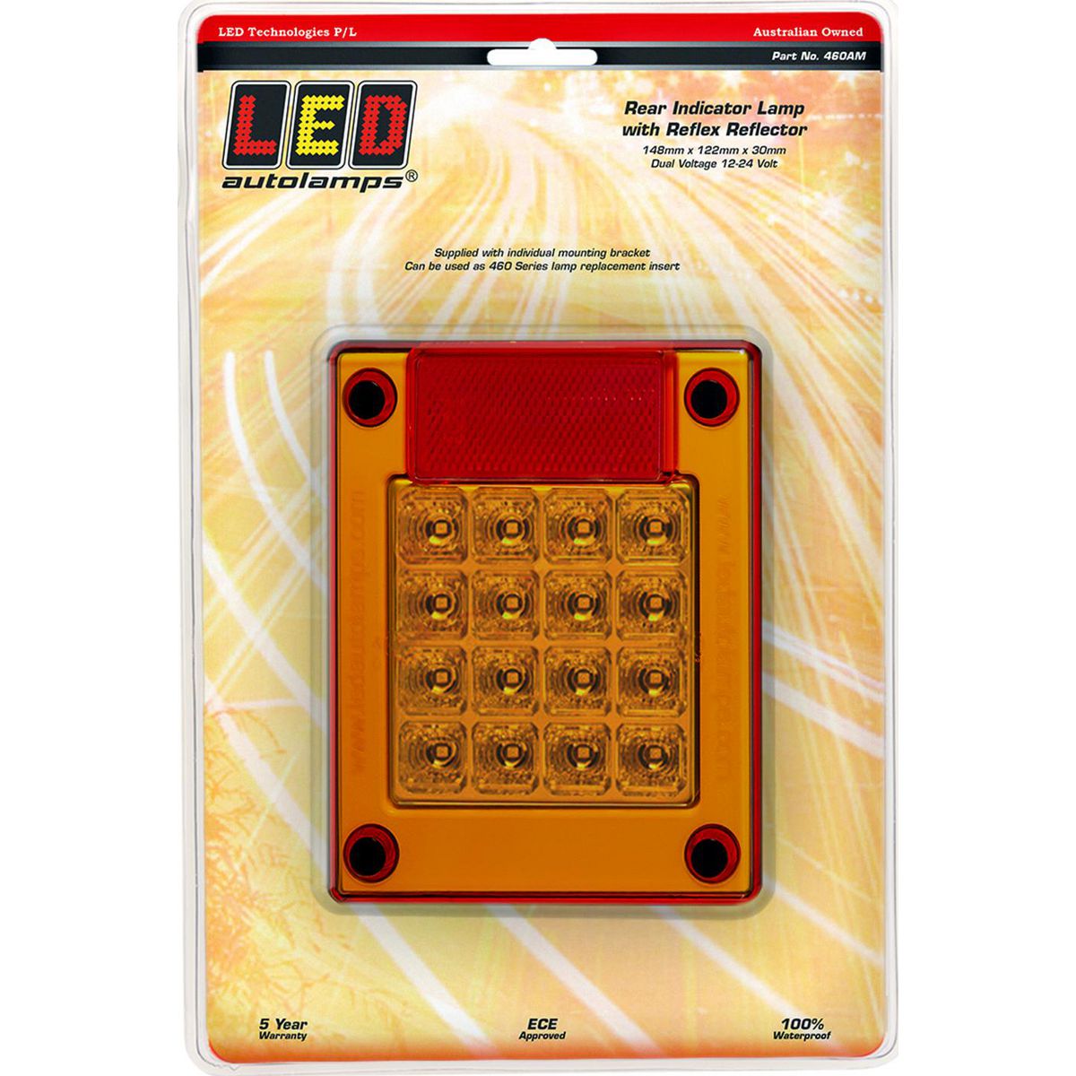 LED Autolamps Indicator Lamp Rear with Red Reflector 148 x 122mm 12-24V 460AM