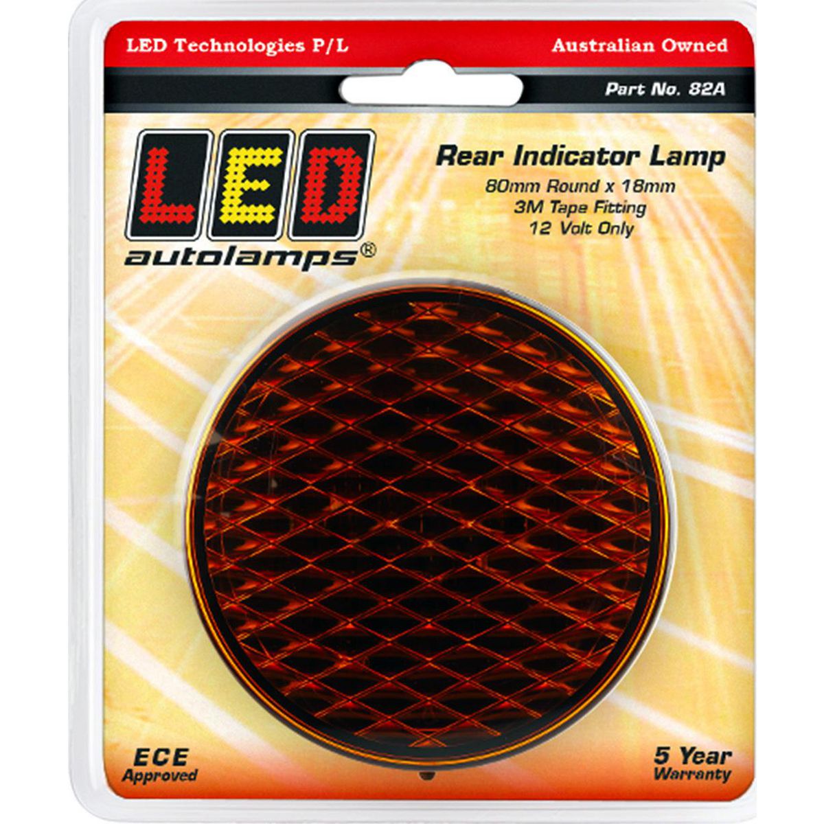 LED Autolamps Indicator Lamp Low Profile Rear Round Coloured Lens 80mm 12V 82A