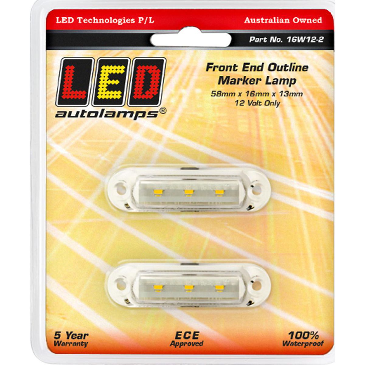 LED Autolamps Super Small Front Marker Lamp White 58x16x13mm 12V Twin Pack 16W12-2