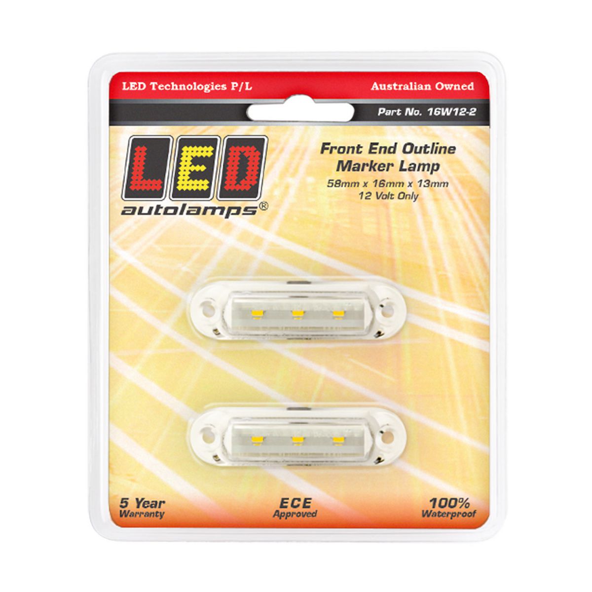 LED Autolamps Super Small Front Marker Lamp White 58x16x13mm 12V Twin Pack 16W12-2